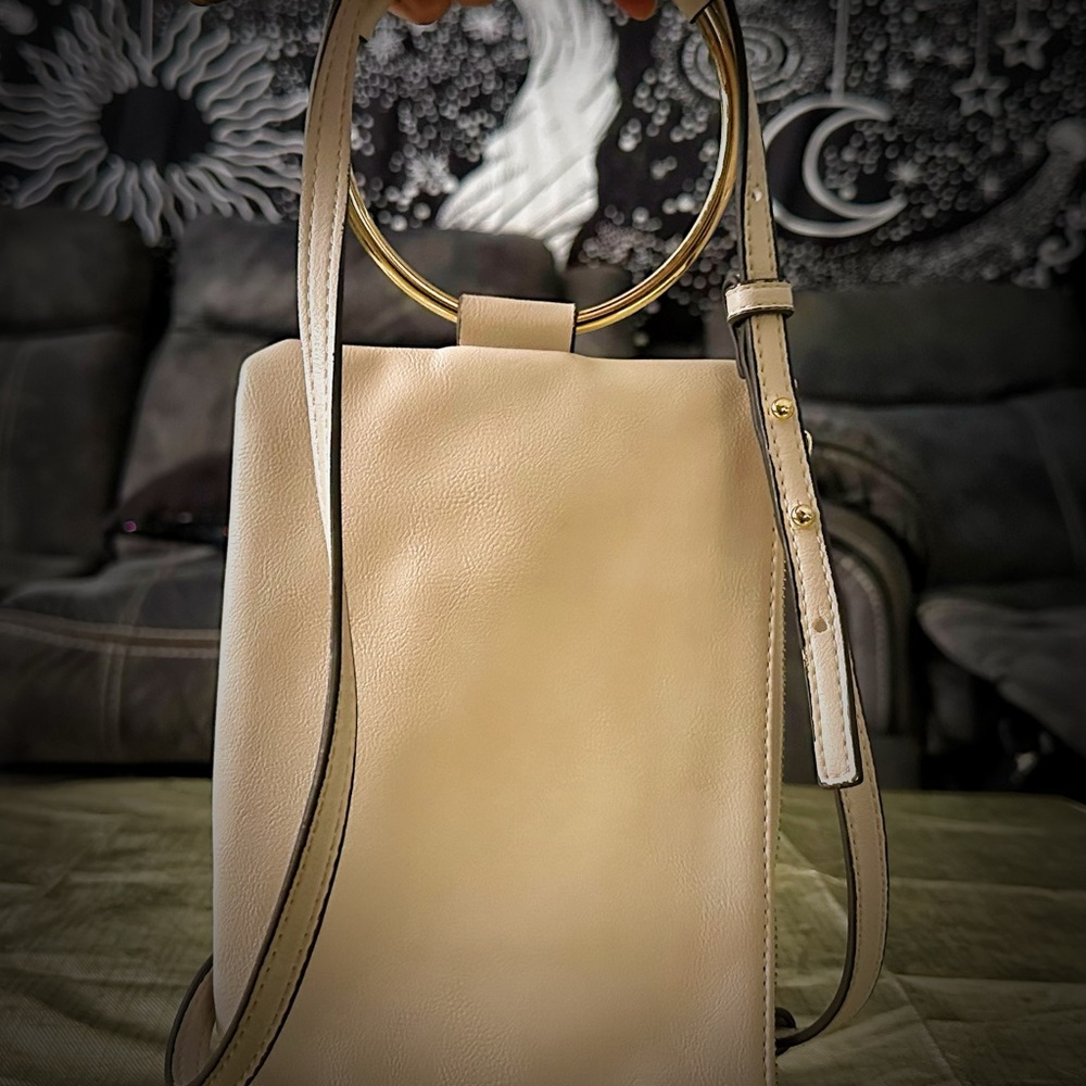 INC International Concepts Cream Shoulder Bag with Gold Ring - Picture 3 of 13